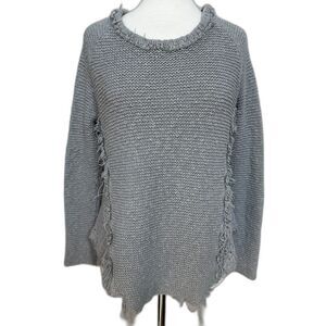 Shrinking Violet Gray Distressed 100% Cotton Cable Knit Sweater - Women L
